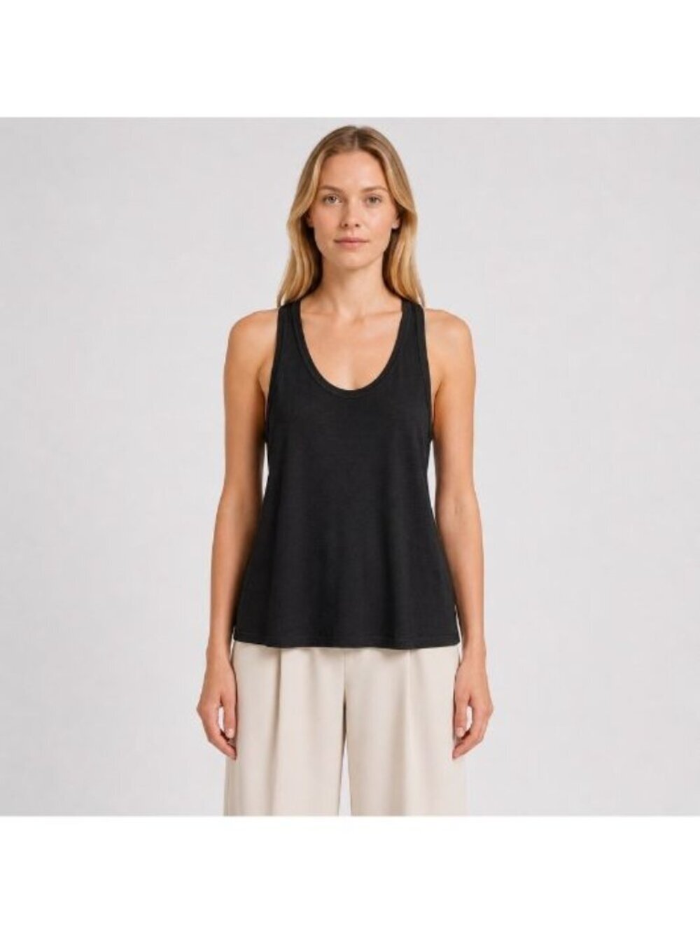 Nili Lotan Black 100% Silk Knit Racerback Scoop Neck Luxury Tank Top Size S